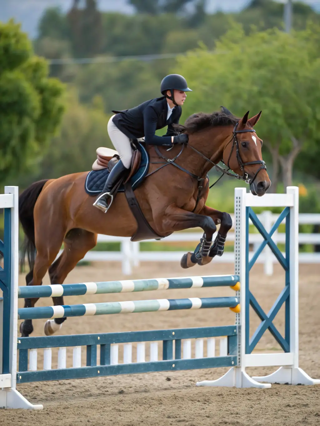 A skilled equestrian rider jumping over an obstacle during a training session at EQUI CLUB SAINT FLOUR VOLZAC, showcasing the club's commitment to advanced training and skill development.