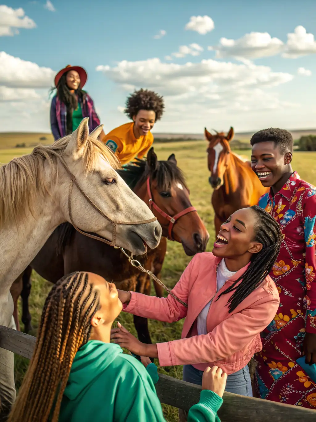 A diverse group of people participating in a community equestrian event, showcasing the club's commitment to inclusivity and community engagement.