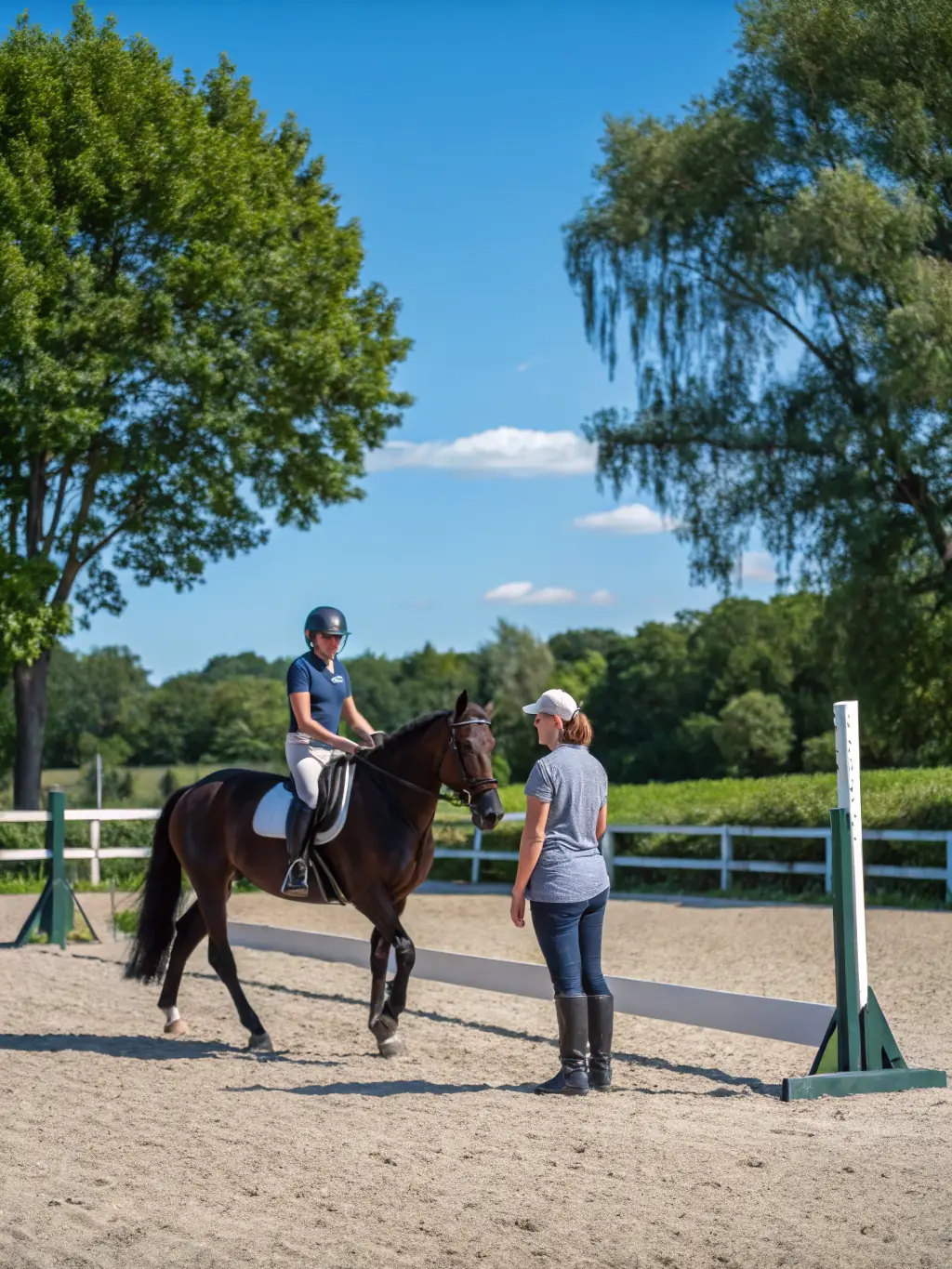 A group of adults participating in a beginner's riding lesson at EQUI CLUB SAINT FLOUR VOLZAC, demonstrating the club's commitment to providing equestrian education for all ages.